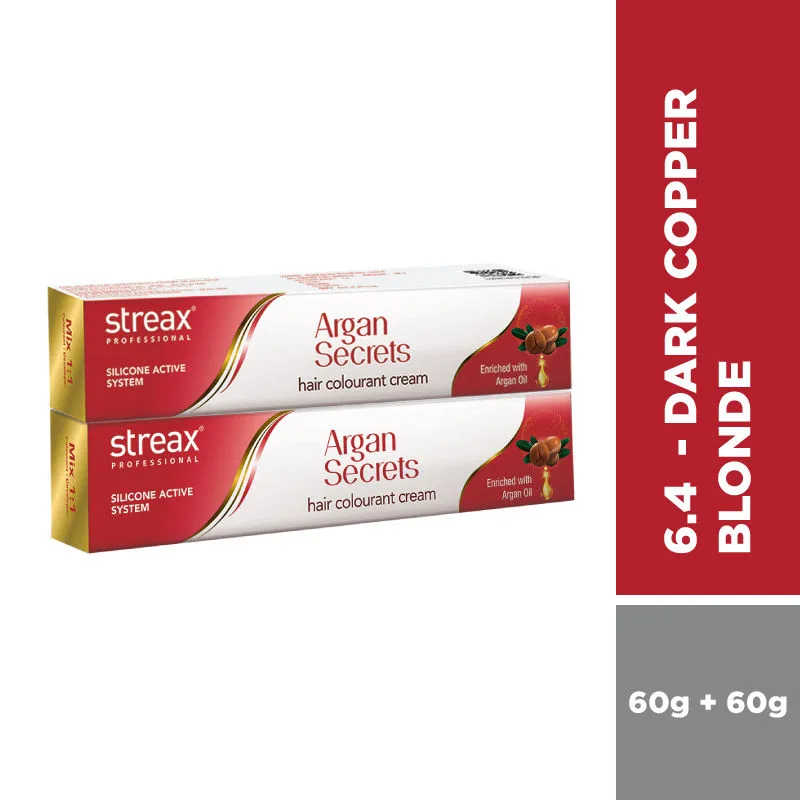 Streax Professional Argan Secret Hair Colourant Cream - Dark Copper Blonde 6.4 (Pack Of 2)