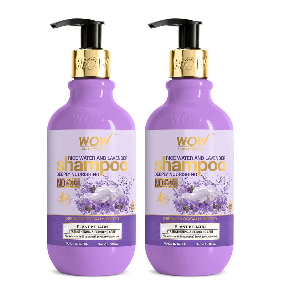 WOW Skin Science Rice Water Shampoo - Damaged, Dry and Frizzy Hair - With Rice Water, Rice Keratin & Lavender Oil - 300ml (Pack of 2)