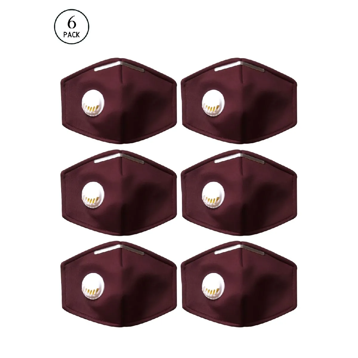 Bellofox 3-Ply Maroon Maroon Filter Valve Solid Cotton Face Mask (Pack Of 6)