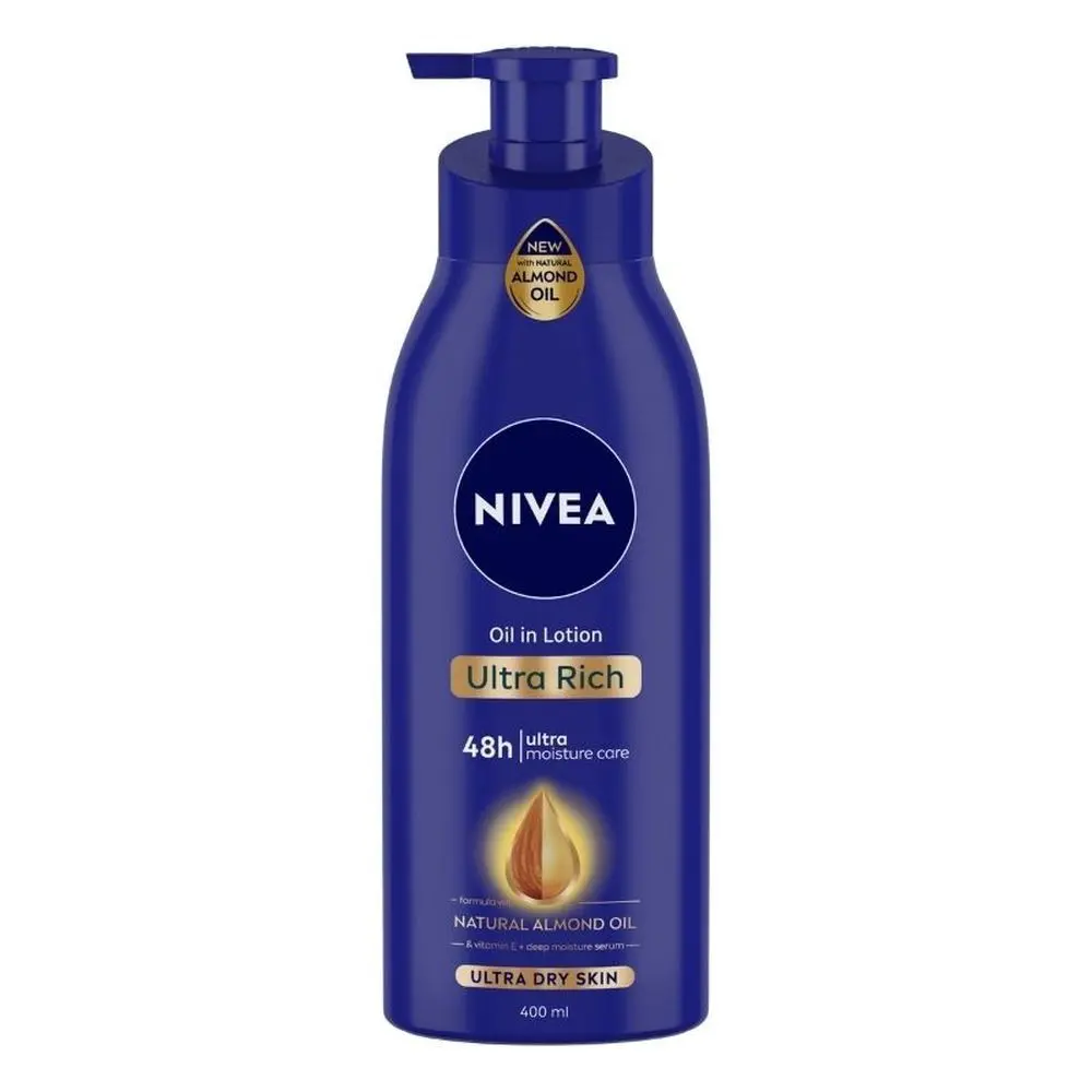 NIVEA Body Lotion for Extremely Dry Skin, Oil in Lotion Ultra Rich, With Natural Almond Oil & Vitamin E, 48h Moisture Care, 400 ml