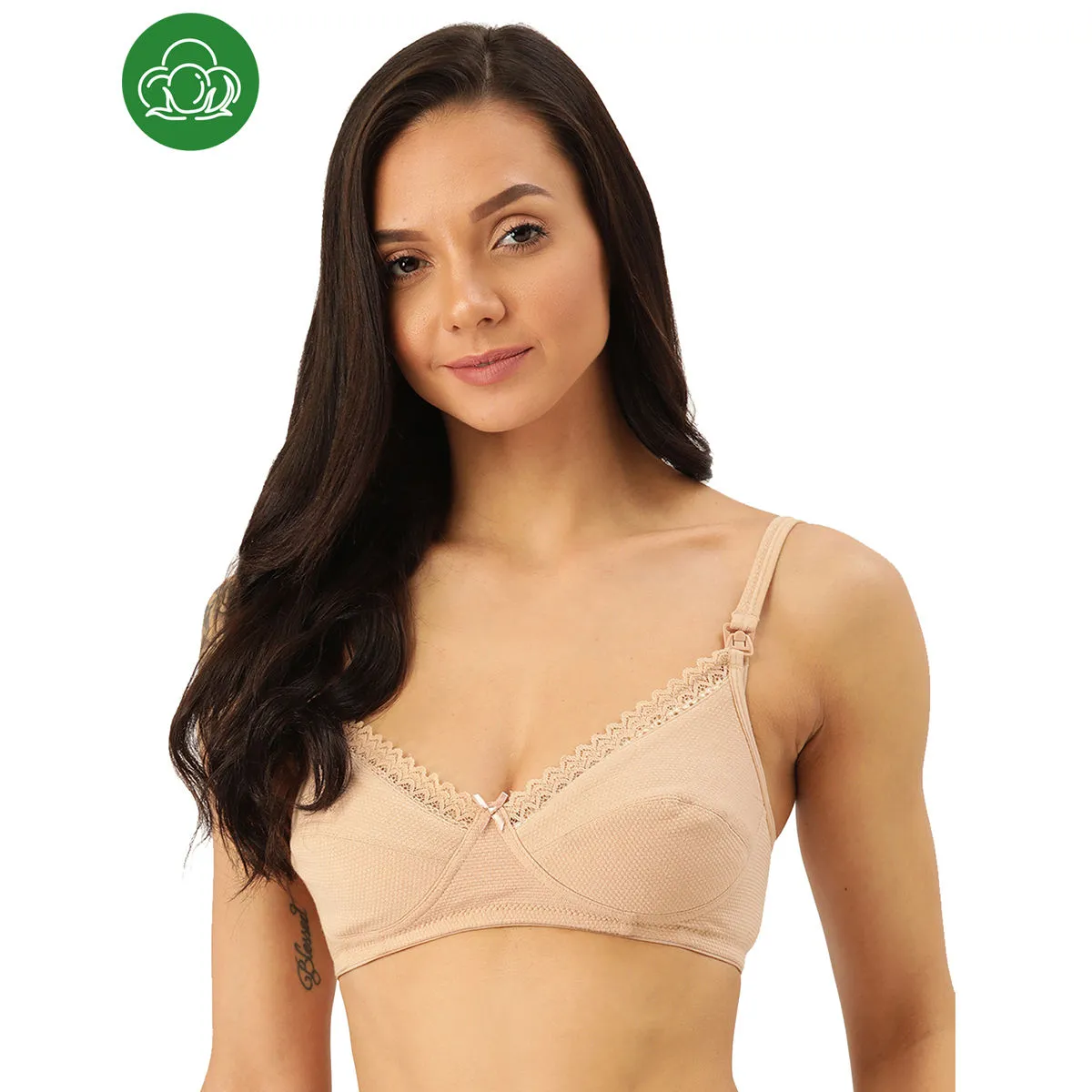 Inner Sense Women's Organic Cotton Antimicrobial Soft Nursing Bra - Nude (42B)