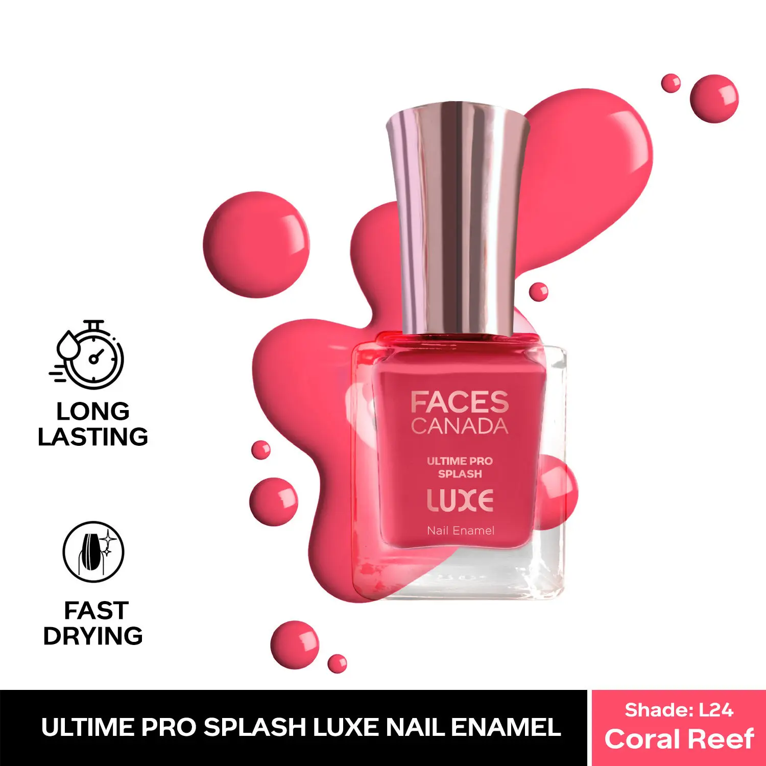 FACESCANADA Ultime Pro Splash Luxe Nail Enamel I Quick-drying I Long lasting I Even-Finish I Vegan I Cruelty-free I Non-Toxic I Ethanol-free I Coral Reef (L2412ml