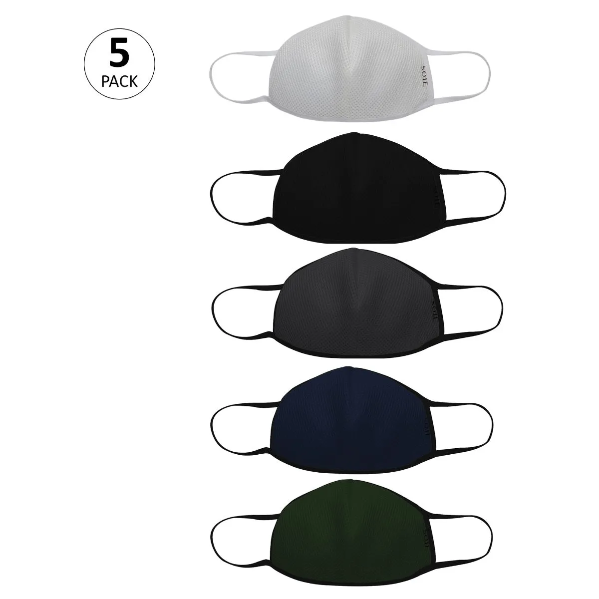 SOIE Triple Layer SN95 Reusable, Washable,Antimicrobial Mask Pack Of 5 - Multi-Color (M)