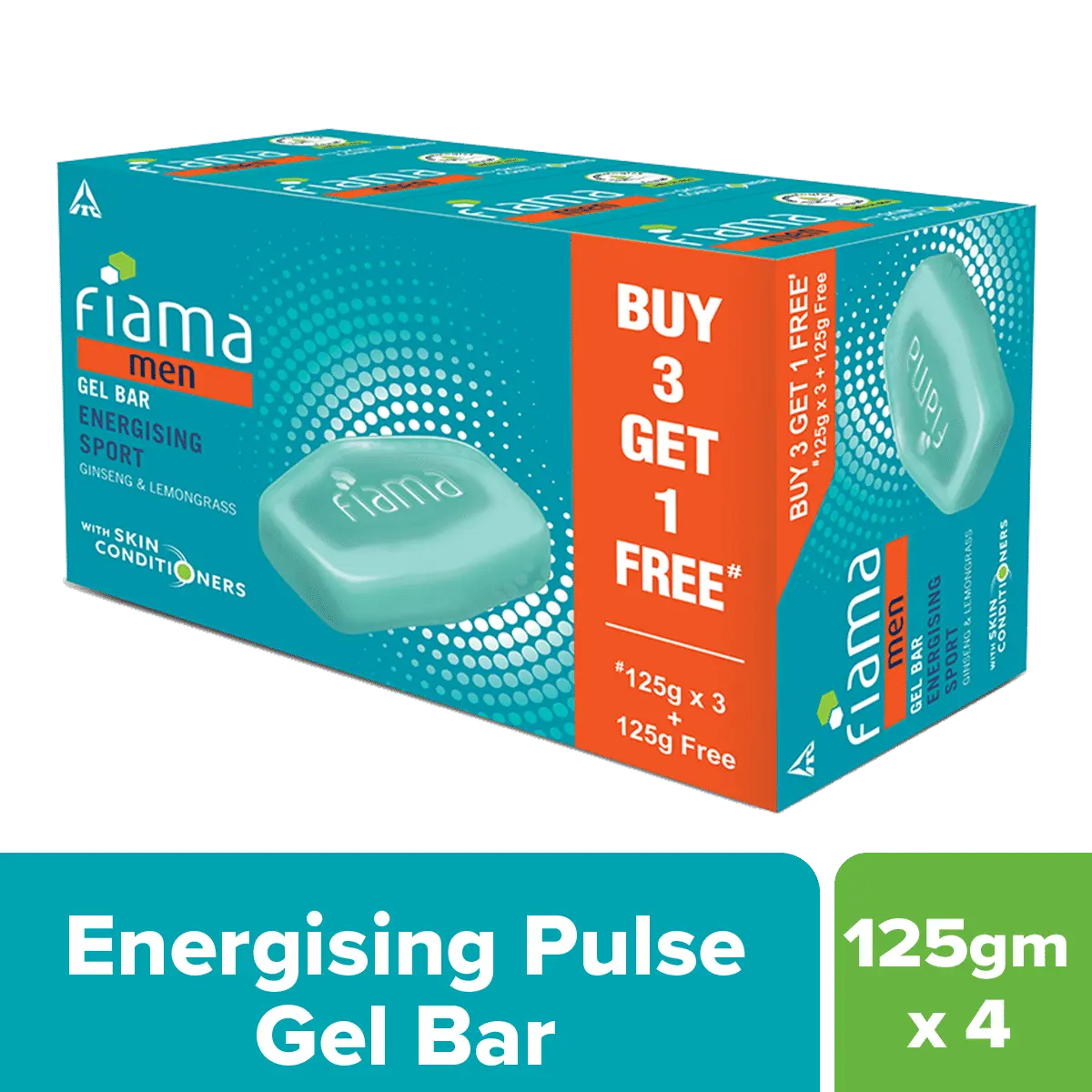 Fiama Men Energizing Sport Gel Bar, With Ginseng, Lemongrass & skin conditioners, 125g (Buy 3 Get 1 Free)