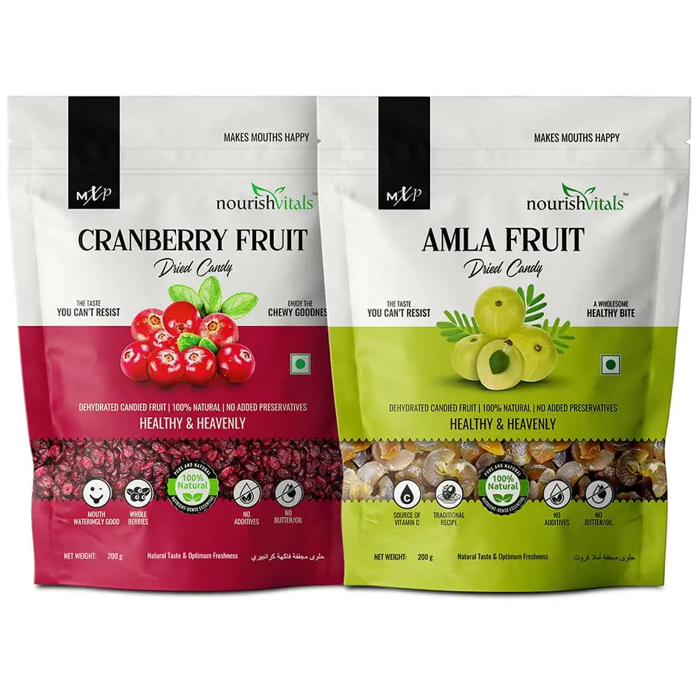 NourishVitals Healthy Munching Combo,  Cranberry Fruit + Amla Fruit Dried Candy  2 Piece(s)/Pack