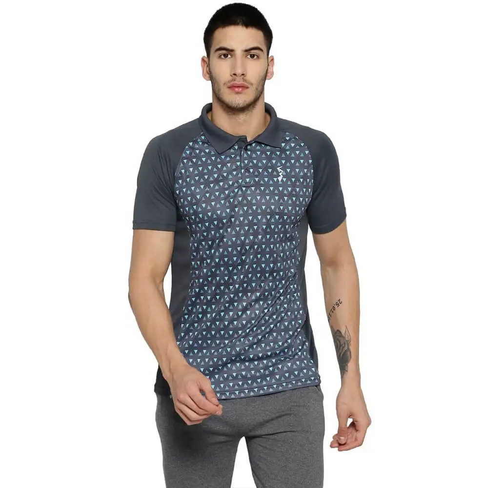 Campus Sutra Graphic Print Men Polo Neck Half Sleeve T Shirt,  Grey  XL