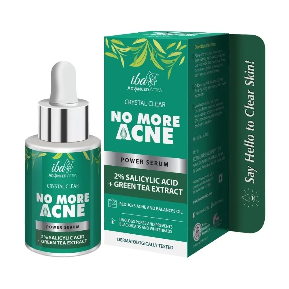 Iba Crystal Clear No More Acne 2% Salicylic Acid Power Serum l For Acne, Pimples, Blackheads & Open Pores l For Oily or Combination Skin l 30 ml