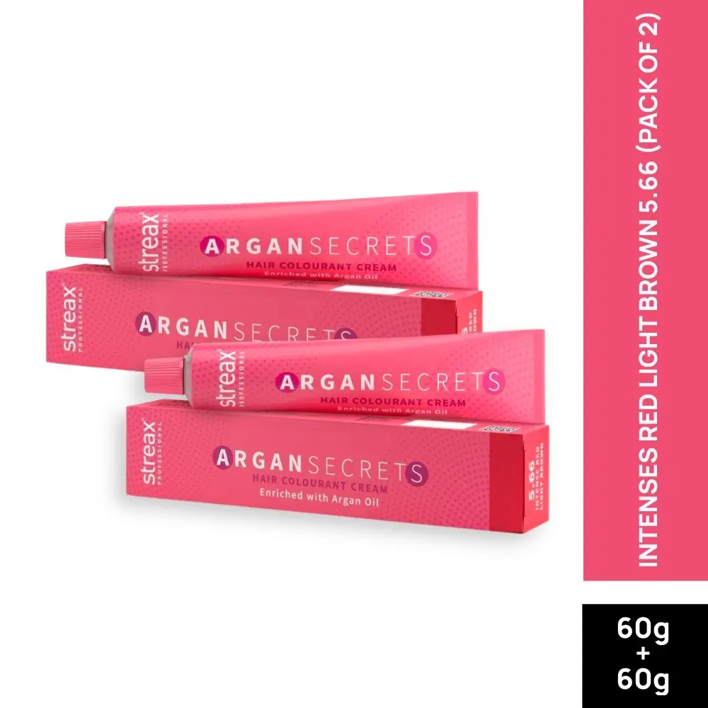 Streax Professional Argan Secret Hair Colourant Cream - Intense Red Light Brown 5.66 (60 g) (Pack of 2)