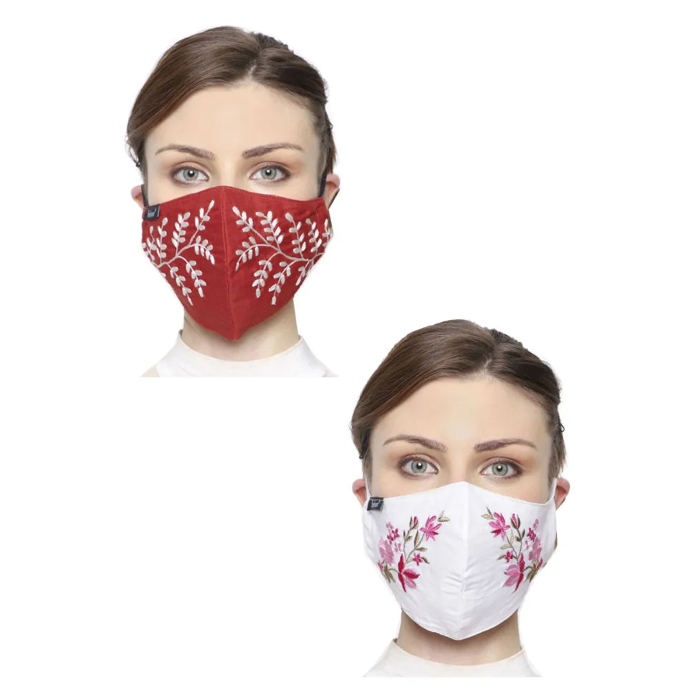 Anekaant Pack Of Multicolor 3-Ply Cotton Embroidered Fabric Fashion Mask