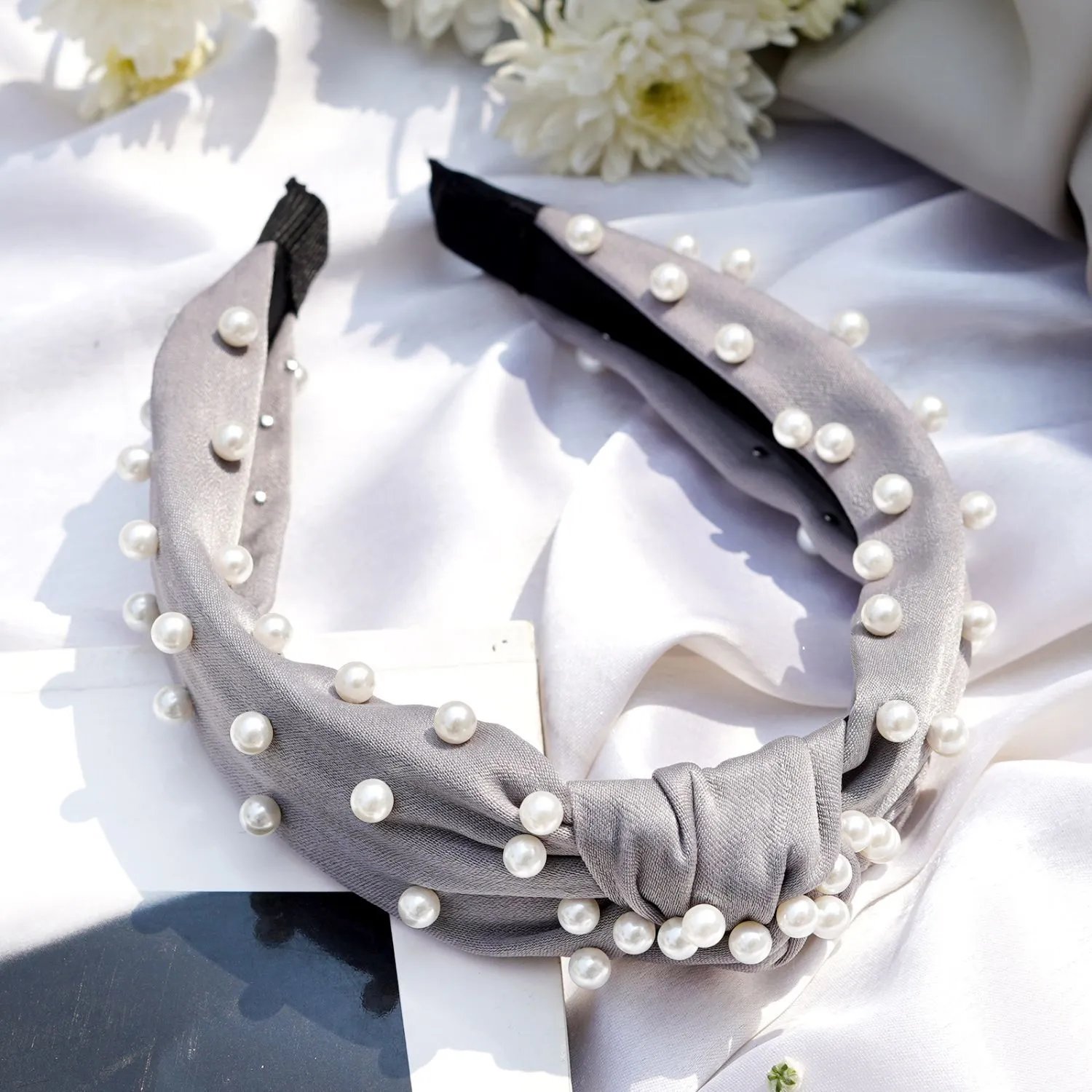 Joker & Witch Pearl Beaded Dark Grey Headband For Women