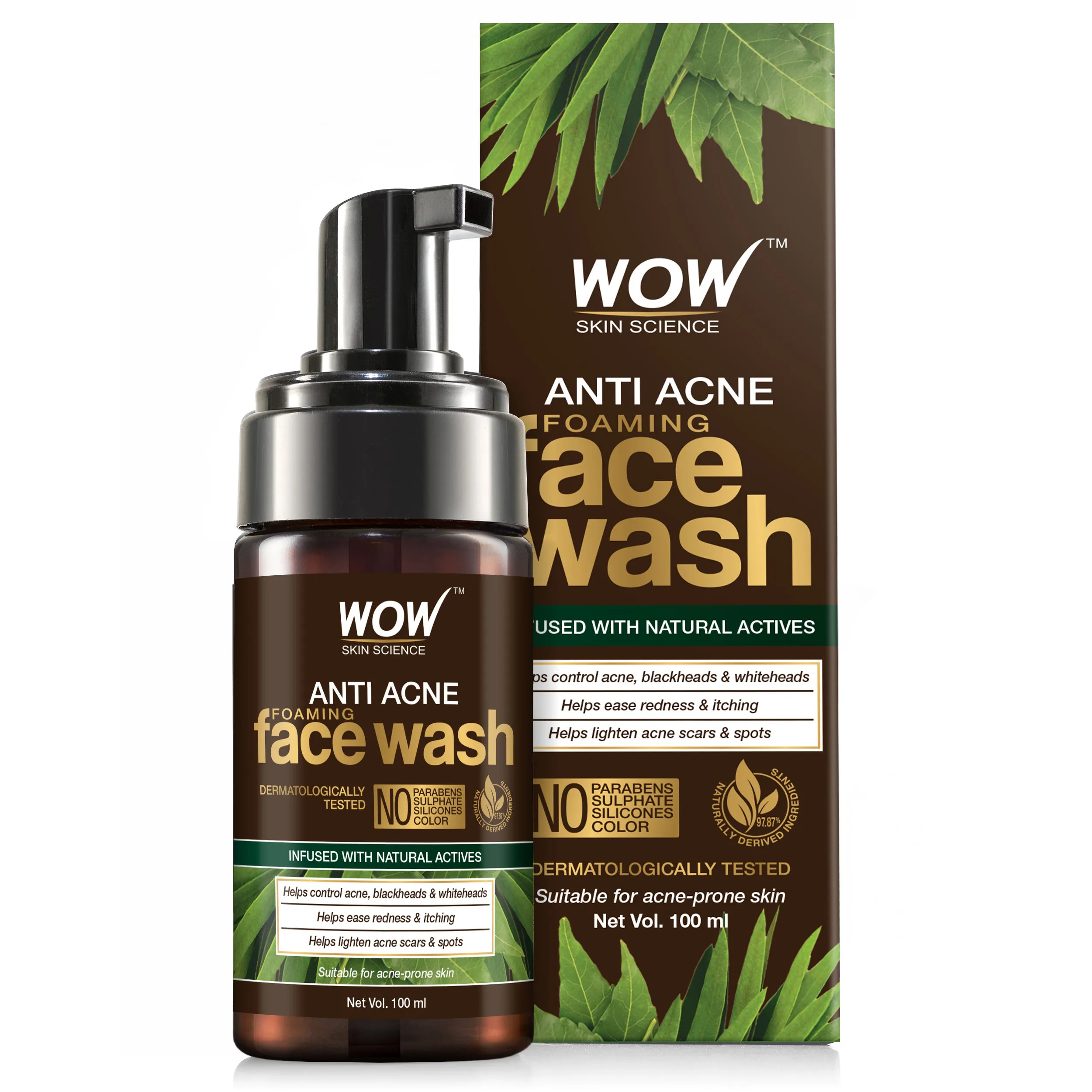 WOW Skin Science Anti Acne Foaming Face Wash - with Natural Actives