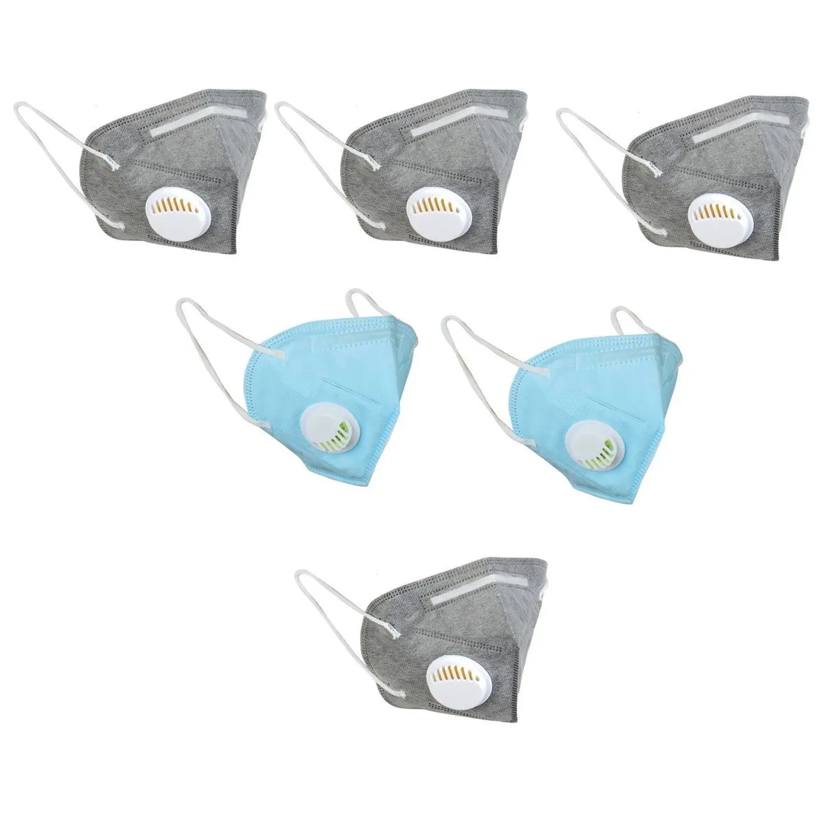 Fabula Pack of 6 KN95/N95 Anti-Pollution Reusable 5 Layer Mask (Grey,Blue,Grey)