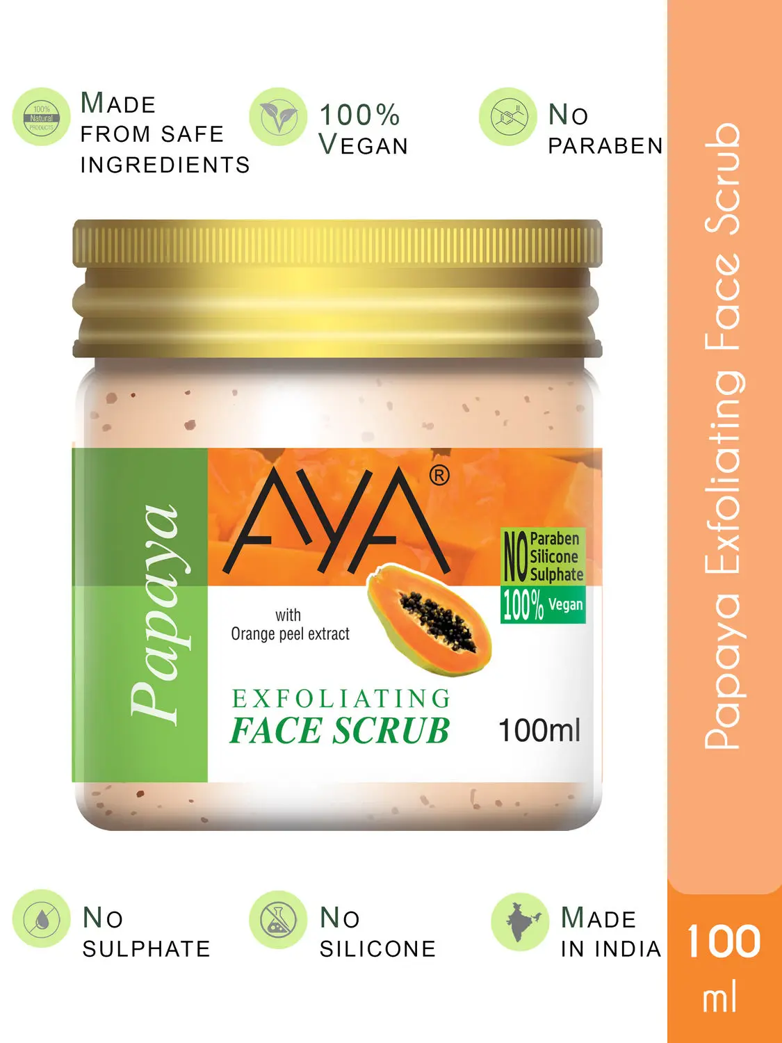 AYA Papaya Exfoliating Face Scrub, 100 ml | No Paraben, No Silicone, No Sulphate |