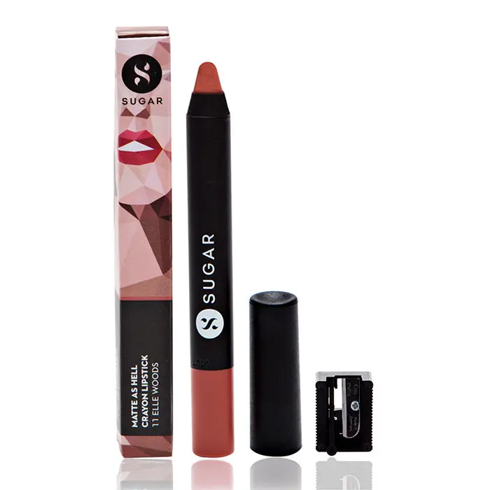 SUGAR Cosmetics - Matte As Hell - Crayon Lipstick - 11 Elle Woods (Brown Nude) - 3.5 gms - Bold and Silky Matte Finish Lipstick, Lightweight, Lasts Up to 12 hours