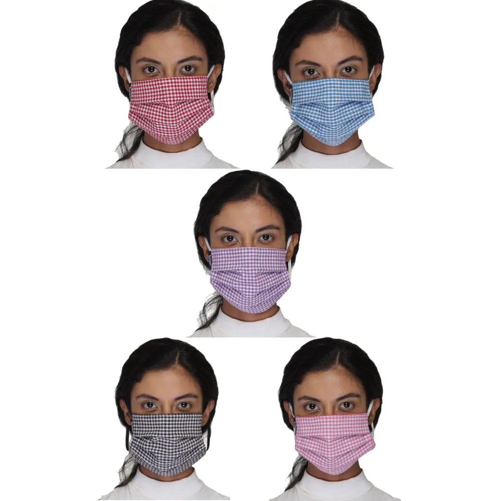 Anekaant Pack Of 5 Multicolor 3-Ply Reusable Checkered Cotton Fabric Fashion Mask