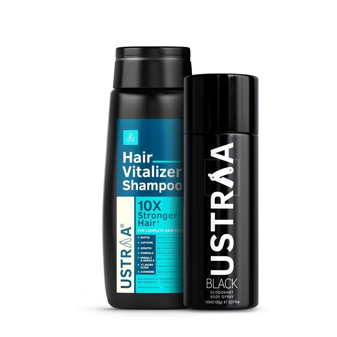 Ustraa Hair Vitalizer Shampoo & Black Deodorant Combo