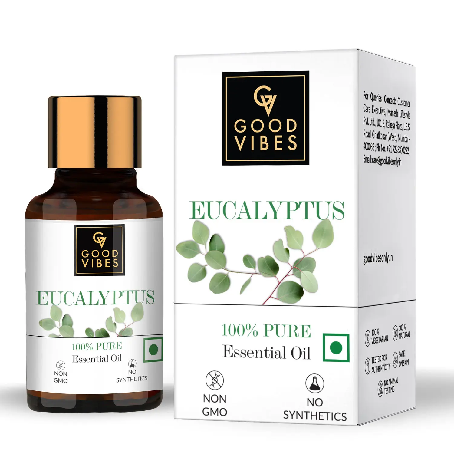 Good Vibes Eucalyptus 100% Pure Essential Oil | Hair Growth, Skin Brightening | 100% Vegetarian, No GMO, No Synthetics, No Animal Testing (10 ml)