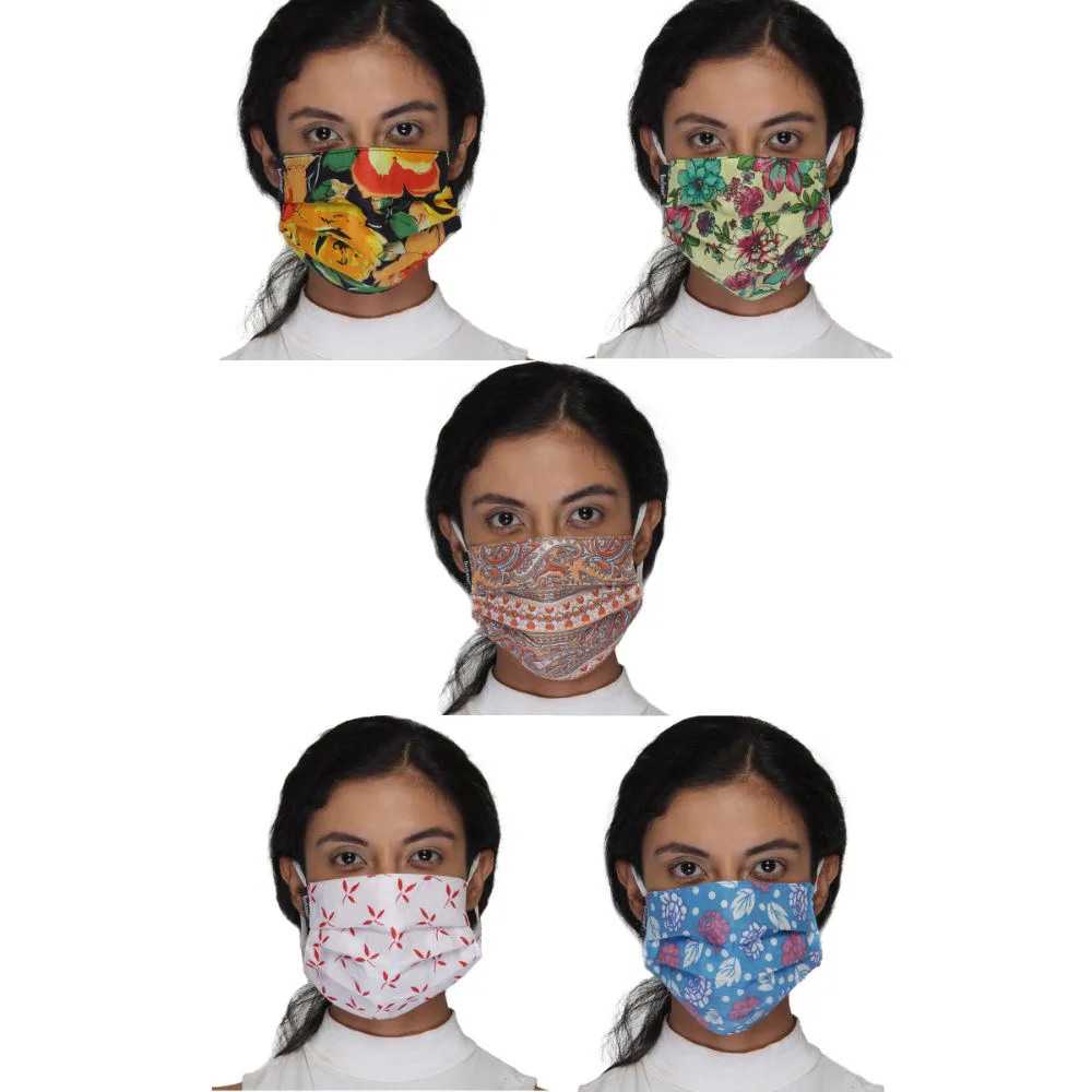 Anekaant Pack Of 5 Multicolor 3-Ply Reusable Cotton Printed Fabric Fashion Mask