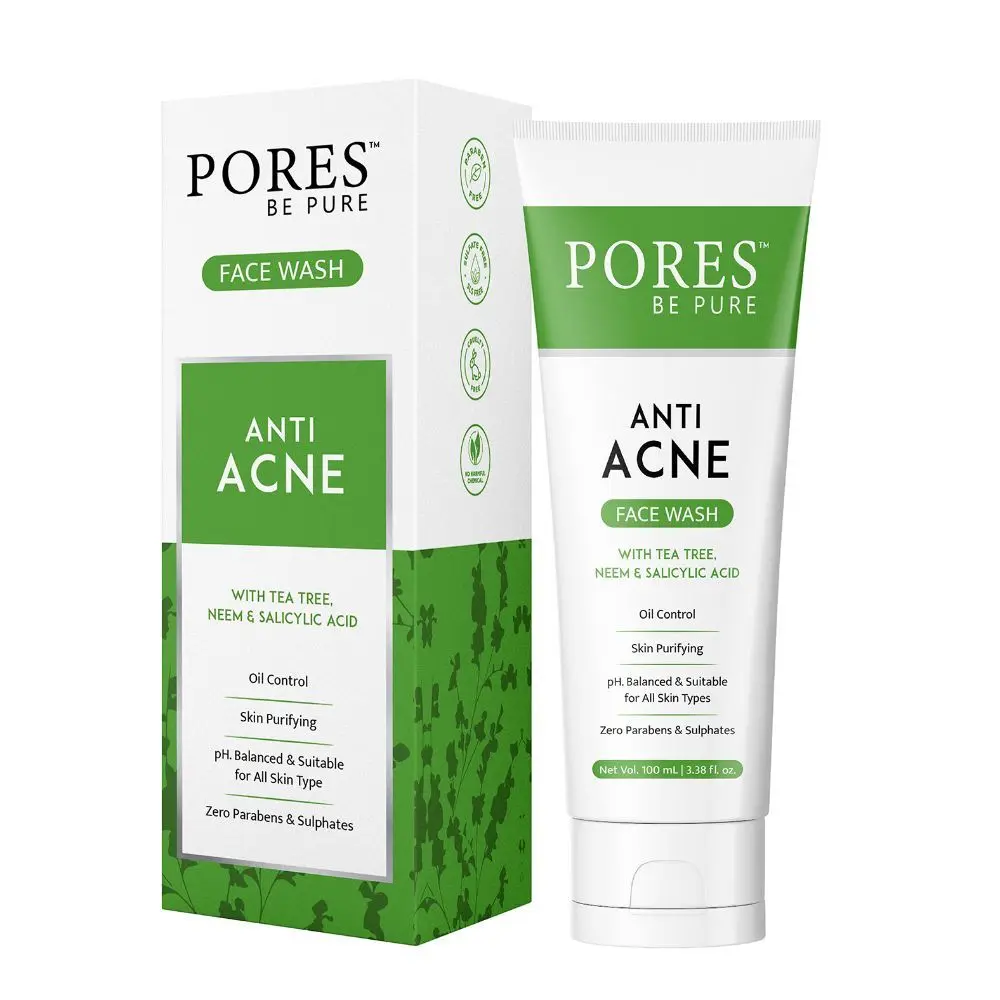 PORES Be Pure Anti Acne Gel Face Wash With Salicylic Acid, Tea Tree & Neam | Skin Purifying | Oil Control Face Wash For Oily to Acne Prone Skin - 100 mL