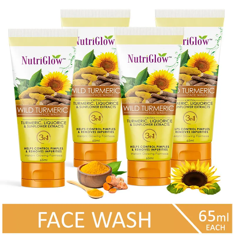 NutriGlow Set of 4 Wild Turmeric Face Wash With Turmeric, Liquorice & Sunflower Extracts, 65ml each