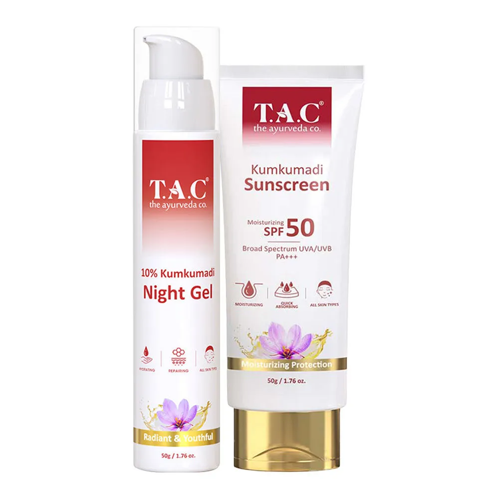 TAC - The Ayurveda Co. 10% Kumkumadi Night Gel & SPF 50 Sunscreen For Radiant & Youthful Skin