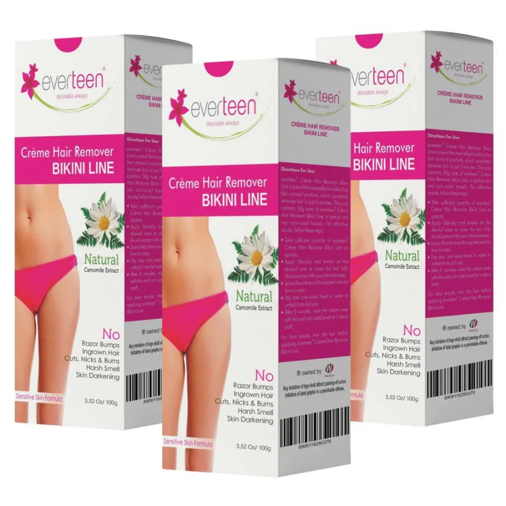 Everteen Bikini Line Hair Remover Creme Natural for Women - Pack of 3