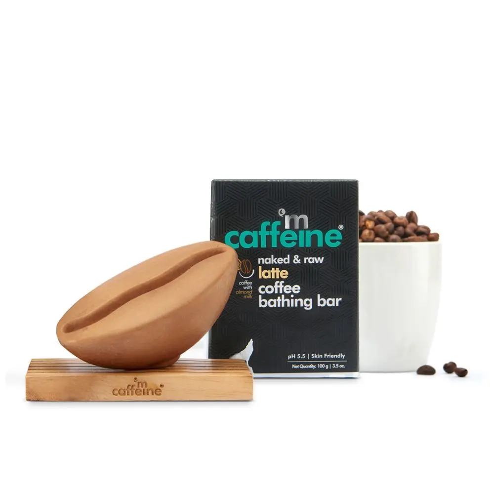 mCaffeine Latte Bathing Bar (100gm) for Moisturizing Dry Skin | pH 5.5 Skin Friendly Soap with Coffee, Cocoa Butter and Almond Milk | 100% Vegan Daily-Use Bathing Bar