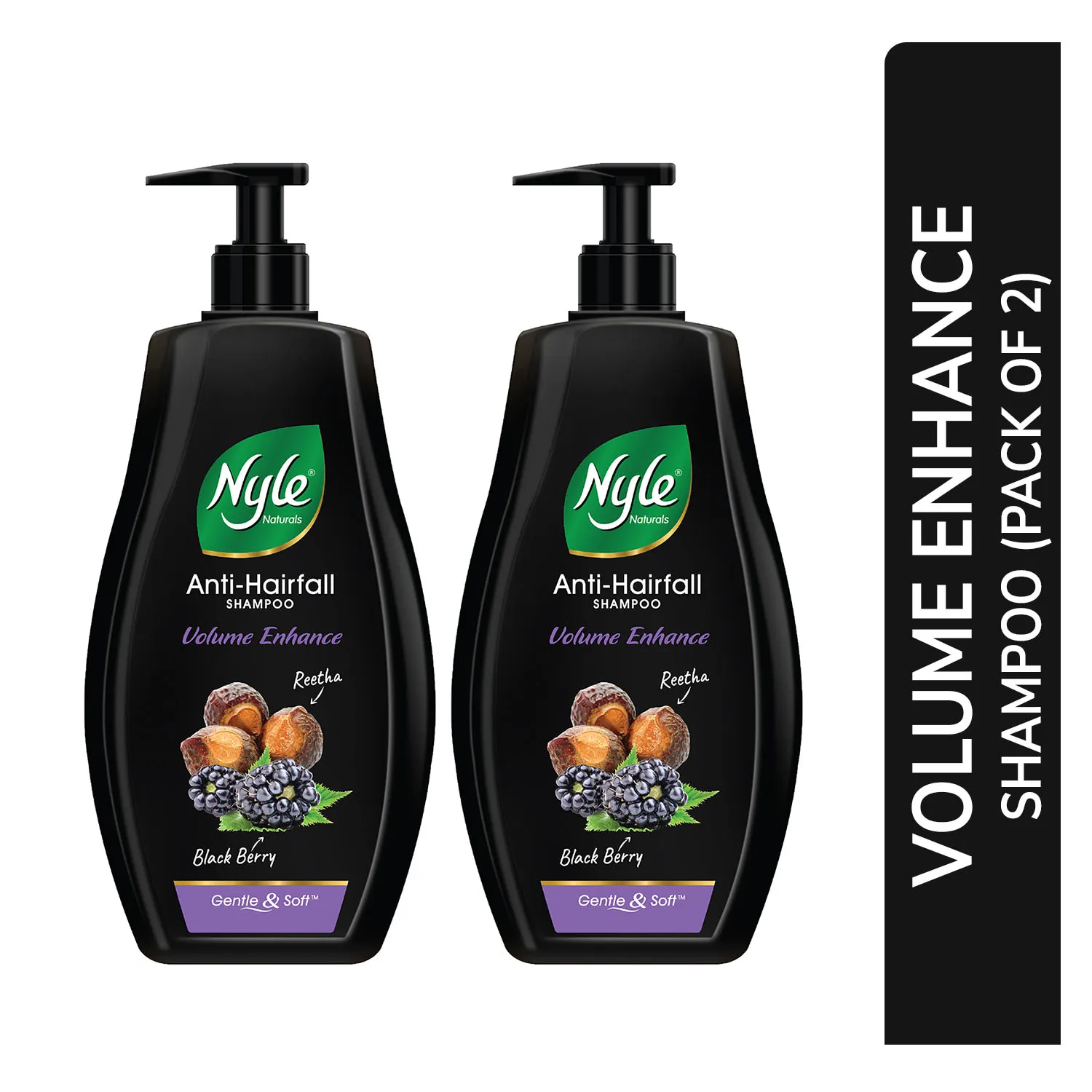 Nyle Naturals Volume Enhance Anti Hairfall Shampoo with Reetha & Blackberry - Pack of 2