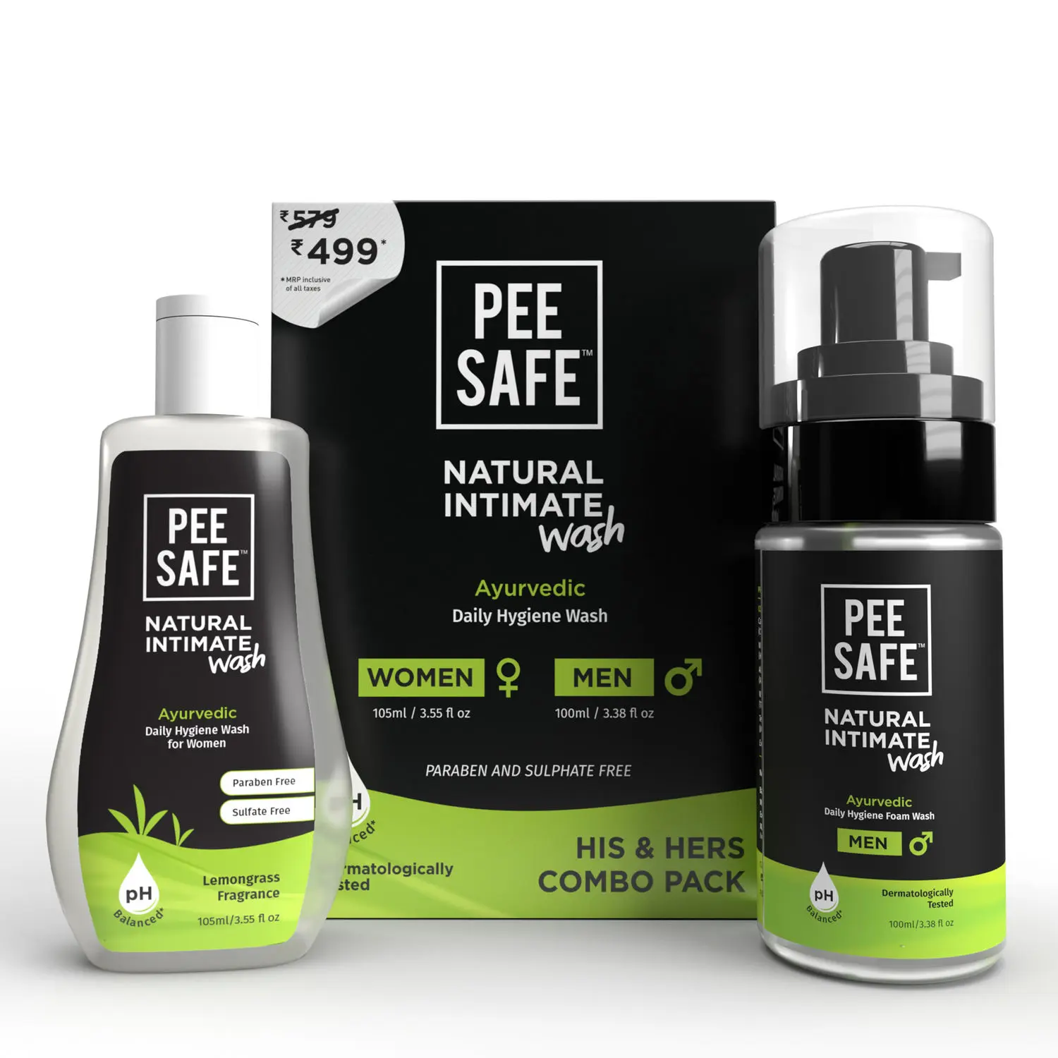 Pee Safe Natural Intimate Wash for Men and Women Combo Pack