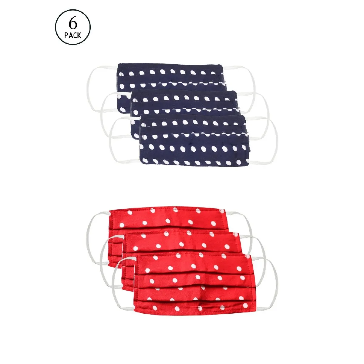 Bellofox 3-Ply Blue Blue & Red Polka Cotton Face Mask (Pack Of 6)