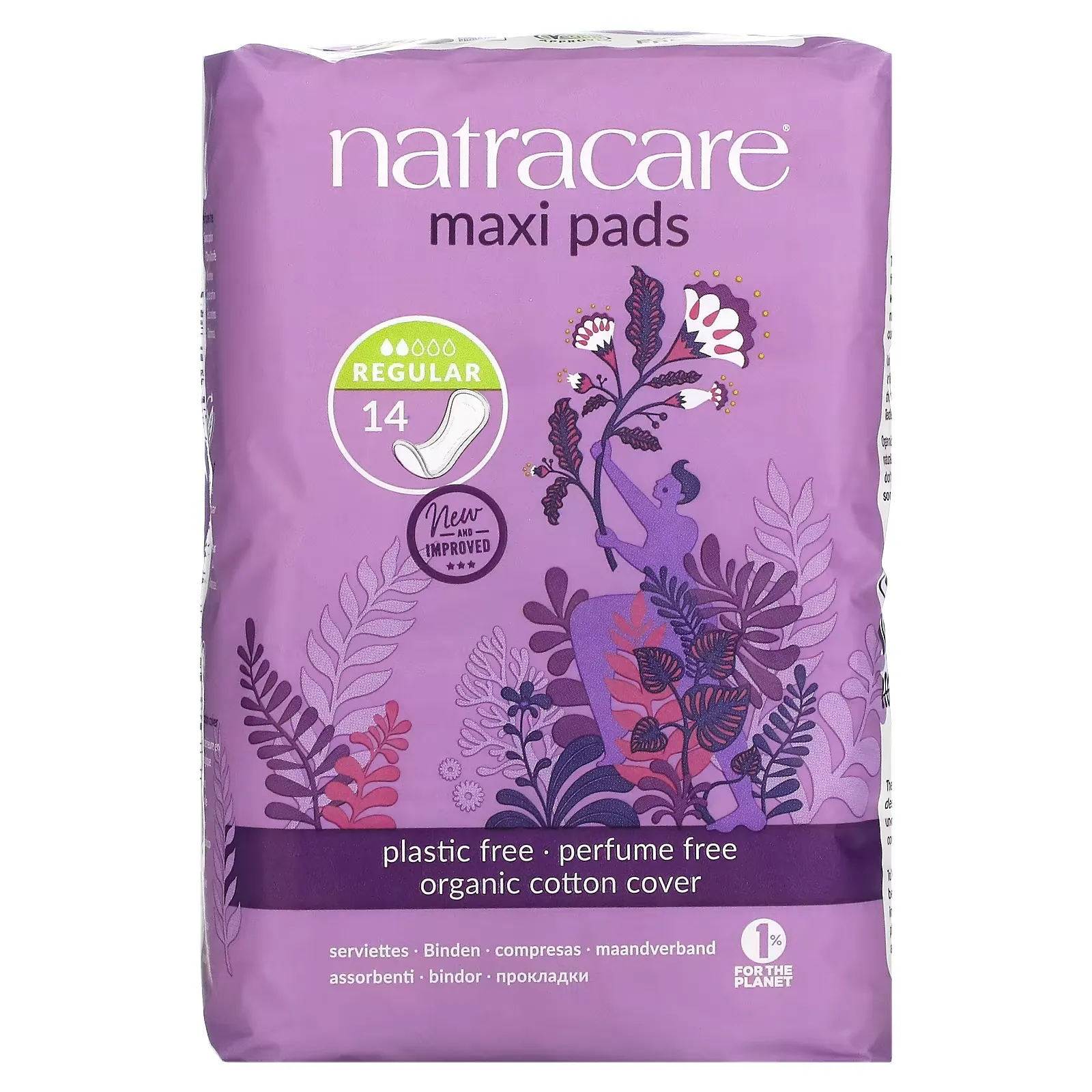 Maxi Pads, Organic Cotton Cover, Regular, 14 Pads