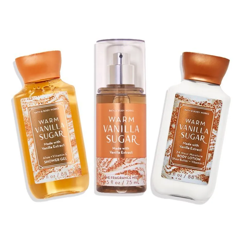 Bath & Body Works Warm Vanilla Sugar Shower Gel, Body Lotion & Fragrance Mist Travel Size Combo