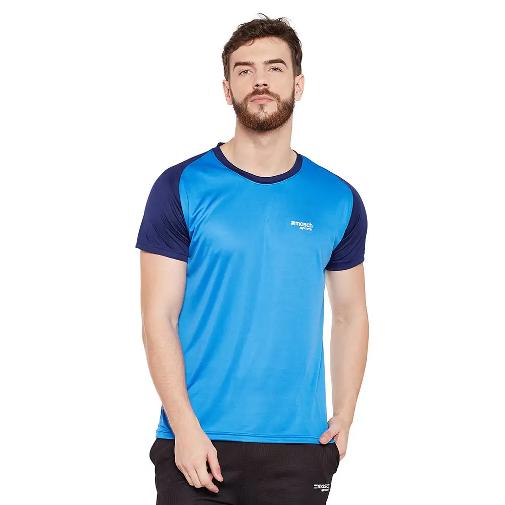 Masch Sports Mens Regular Fit Polyester Active T Shirt (MSTS1017 RHSCS IB),  India Blue and Navy Blue  XL