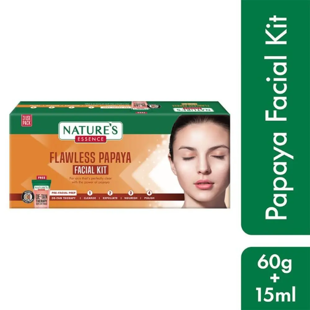 Nature's Essence Flawless Papaya Facial Kit, 60gm+15ml, For 3 Use