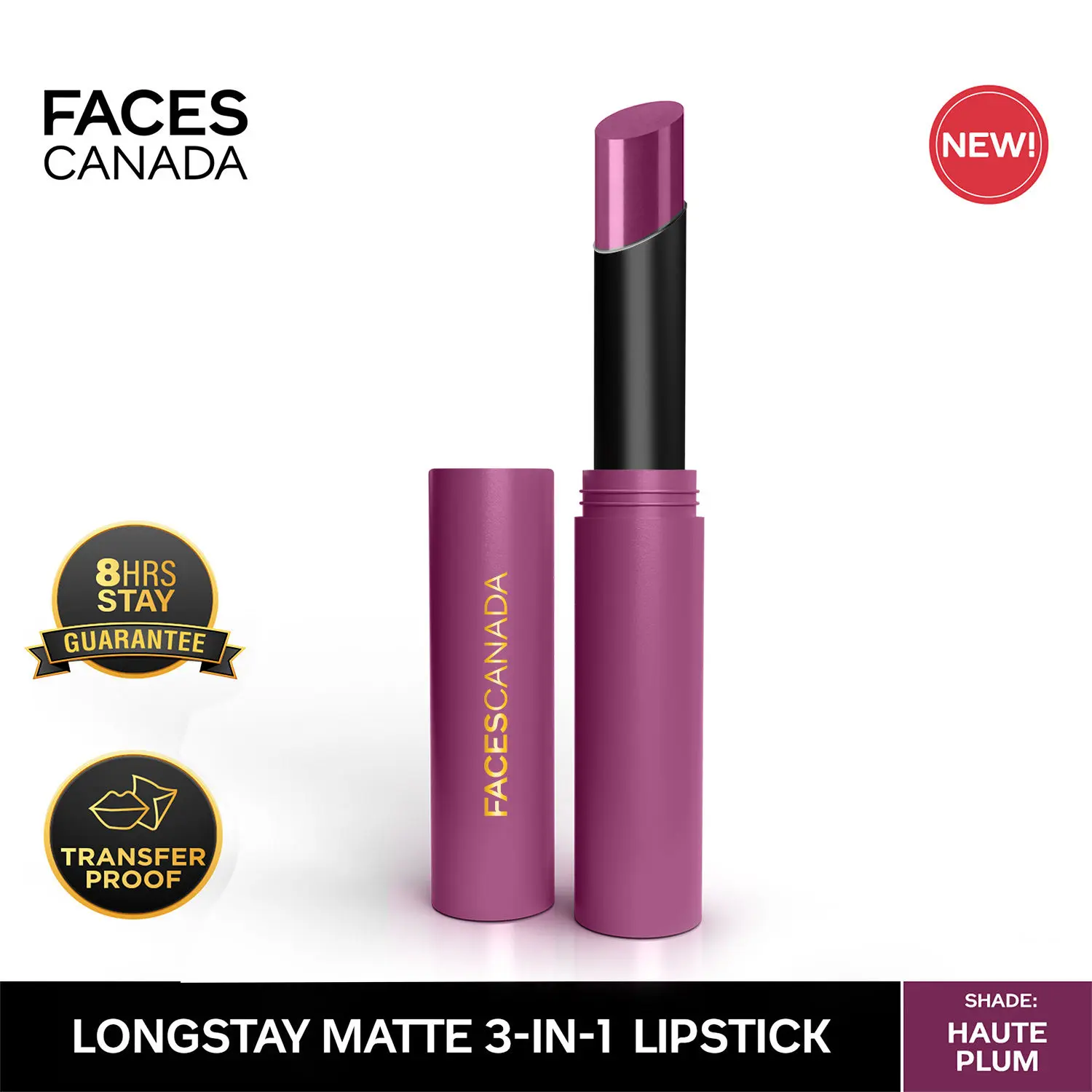 FACESCANADA Long Stay 3-in-1 Matte Lipstick Haute Plum 08 2 gm