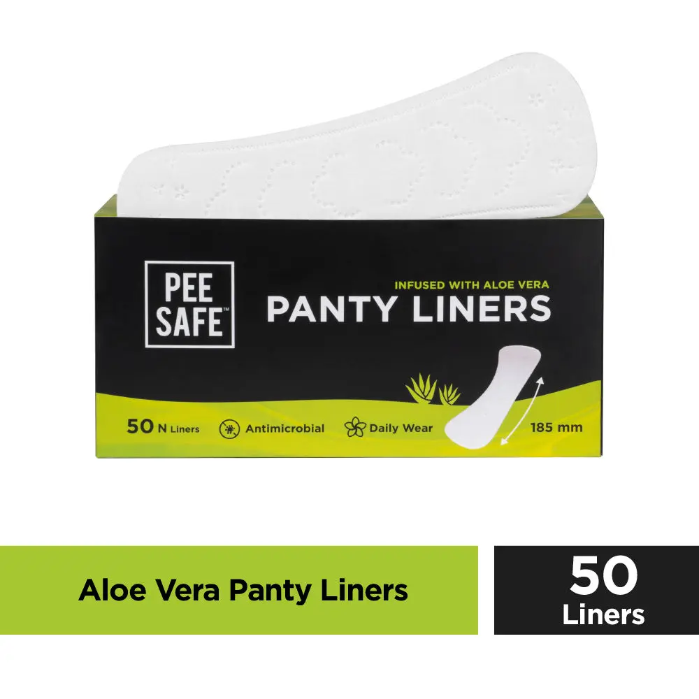 Pee Safe Aloe Vera Panty Liners (Pack of 50 Liners) | Curvy Design For Extra Comfort | Cottony-Soft Surface With 185 mm Wide Optimal Coverage