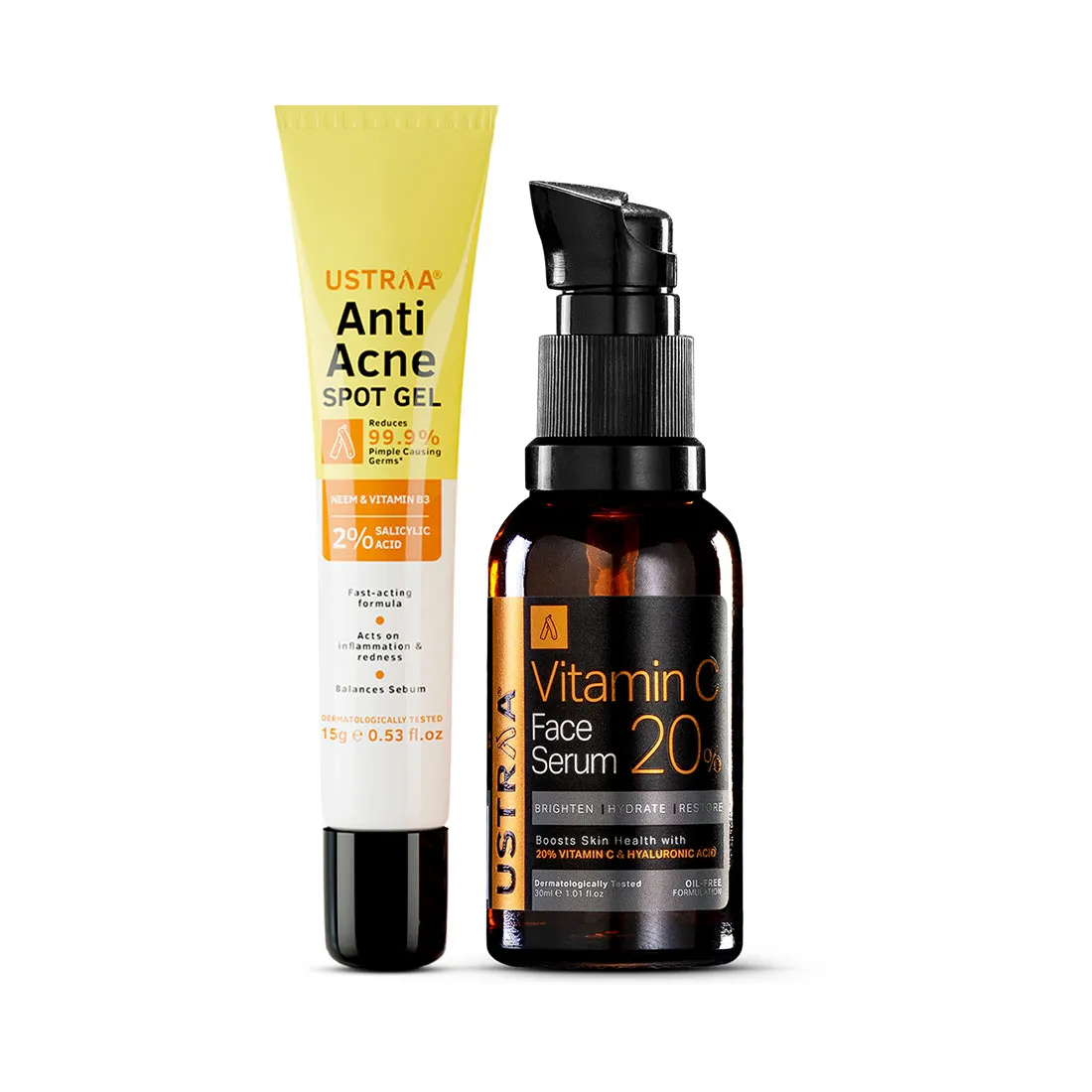 Ustraa 20% Vitamin C Face Serum & Anti Acne Spot Gel Combo