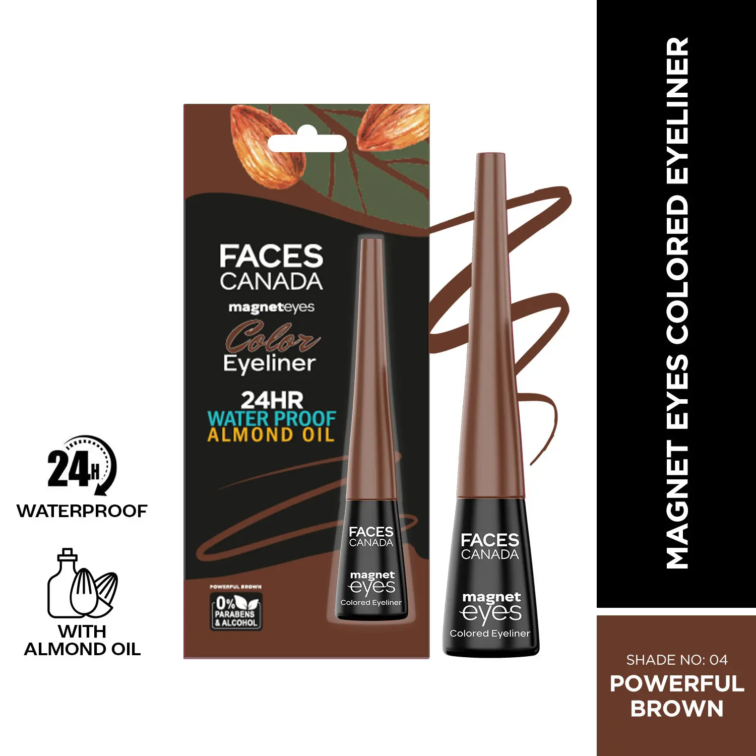 FACES CANADA Magneteyes Colored Eyeliner Powerful Brown 04 4 ml I Precise Application I Glossy Finish I Long-lasting I Smudge-proof I Almond Extract I Vitamin E I Intense Color Payoff I Mineral-Oil free I Cruelty-free