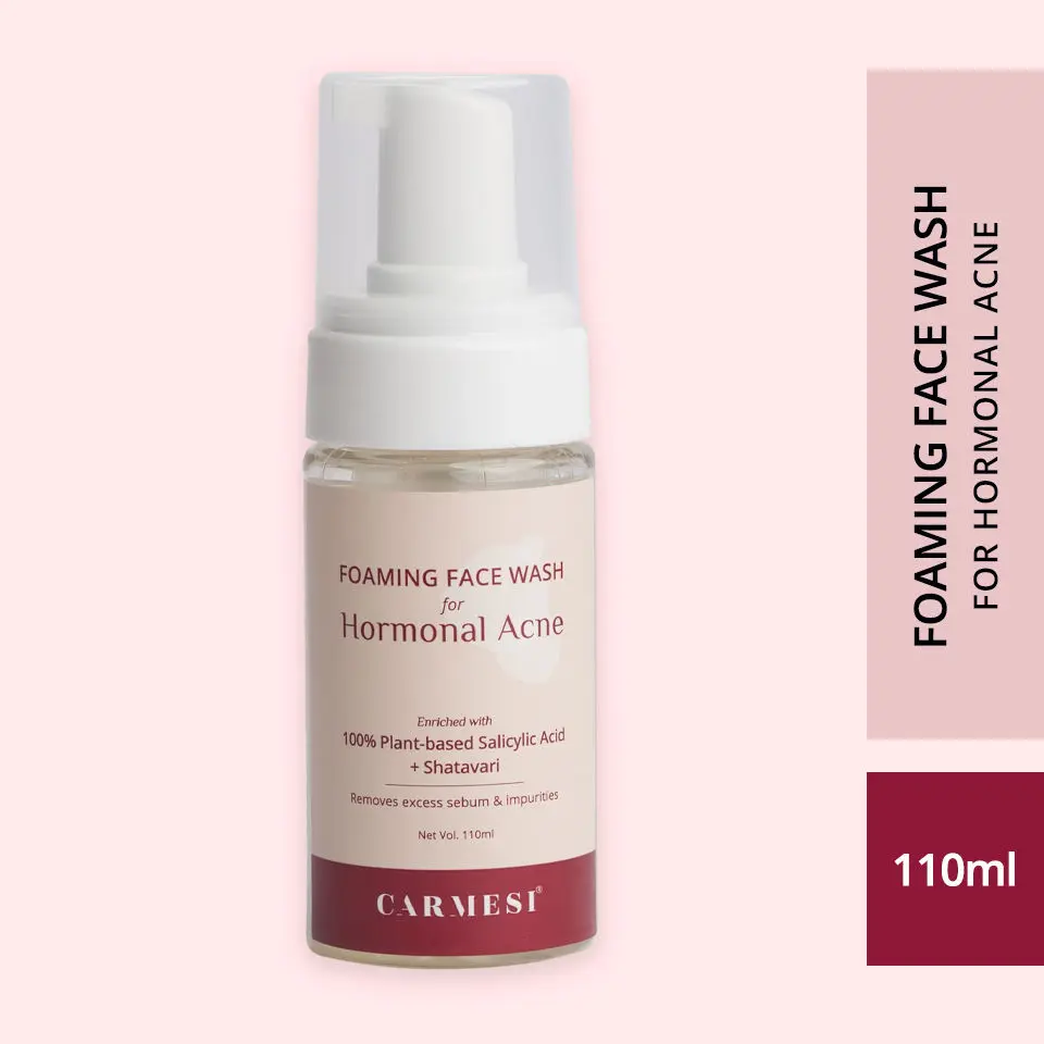 Carmesi Foaming Face Wash for Hormonal Acne - Natural Salicylic Acid, Niacinamide, Zemea - Removes Excess Sebum & Impurities