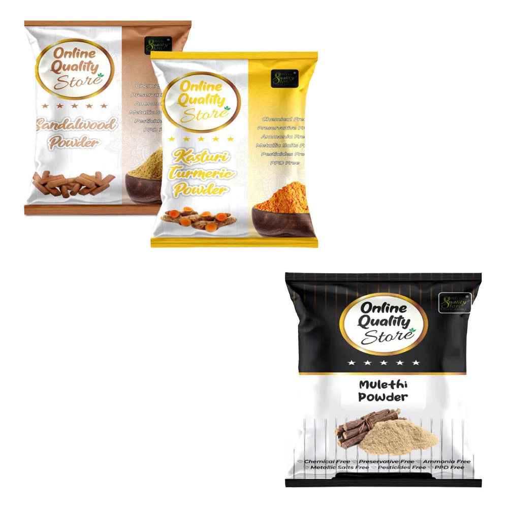 Online Quality Store Kasturi Turmeric Powder, Sandalwood Powder & Mulethi Powder for Hair & Skin