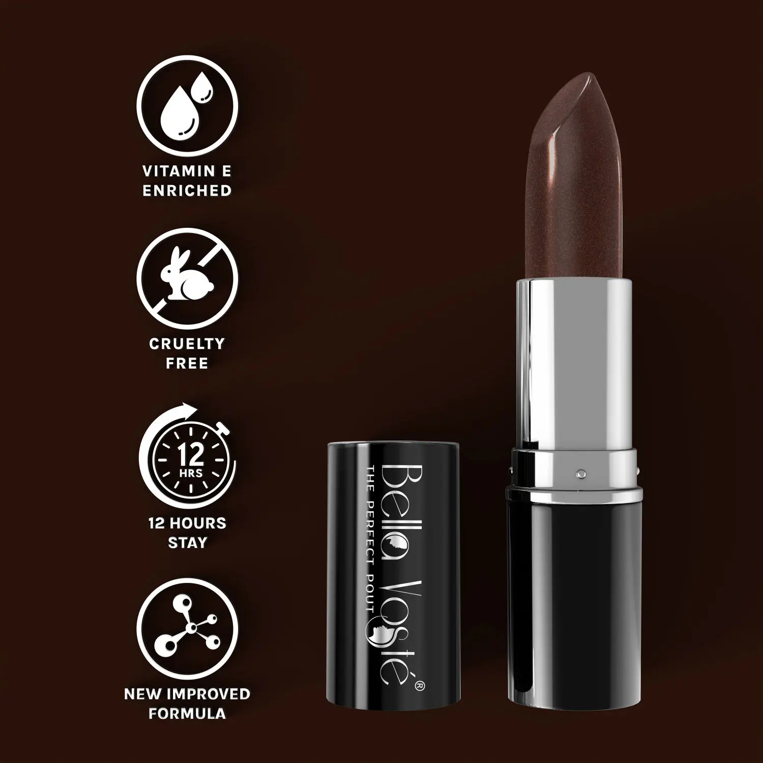 Bella Voste Sheer Creme Lust Lipstick | Metallic Finish | Cruelty Free | Long Lasting Improved Formula | One Stroke Aplication | Highly Pigmented | M05-Copper Queen | 4.2 g