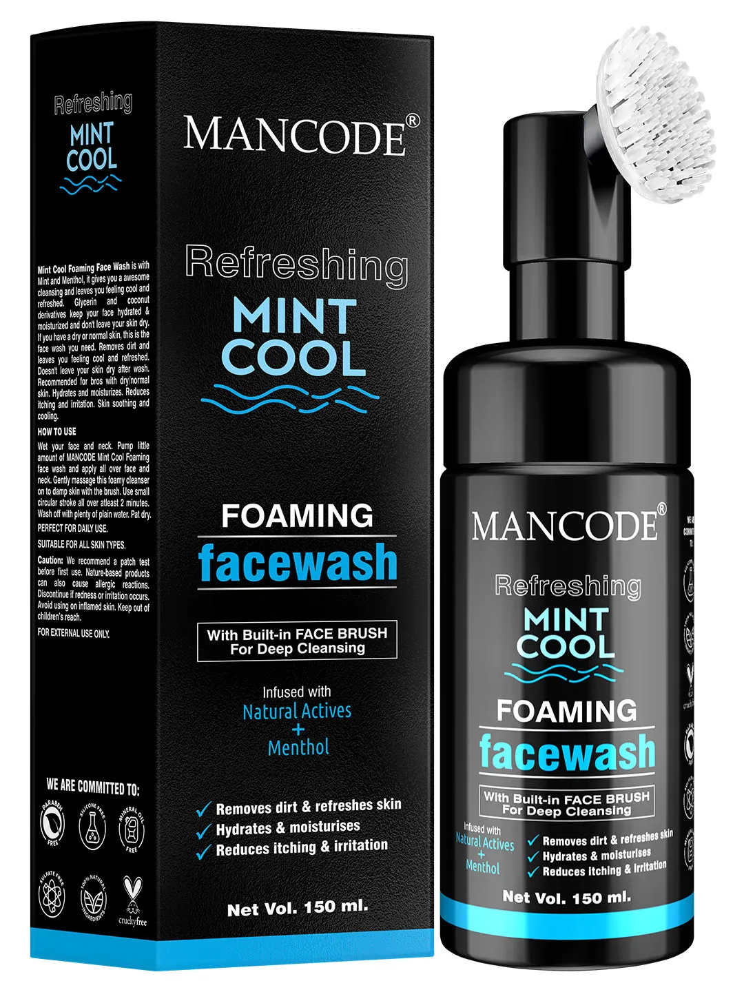 ManCode Refreshing Mint Cool Foaming Facewash (with Built-in Brush)