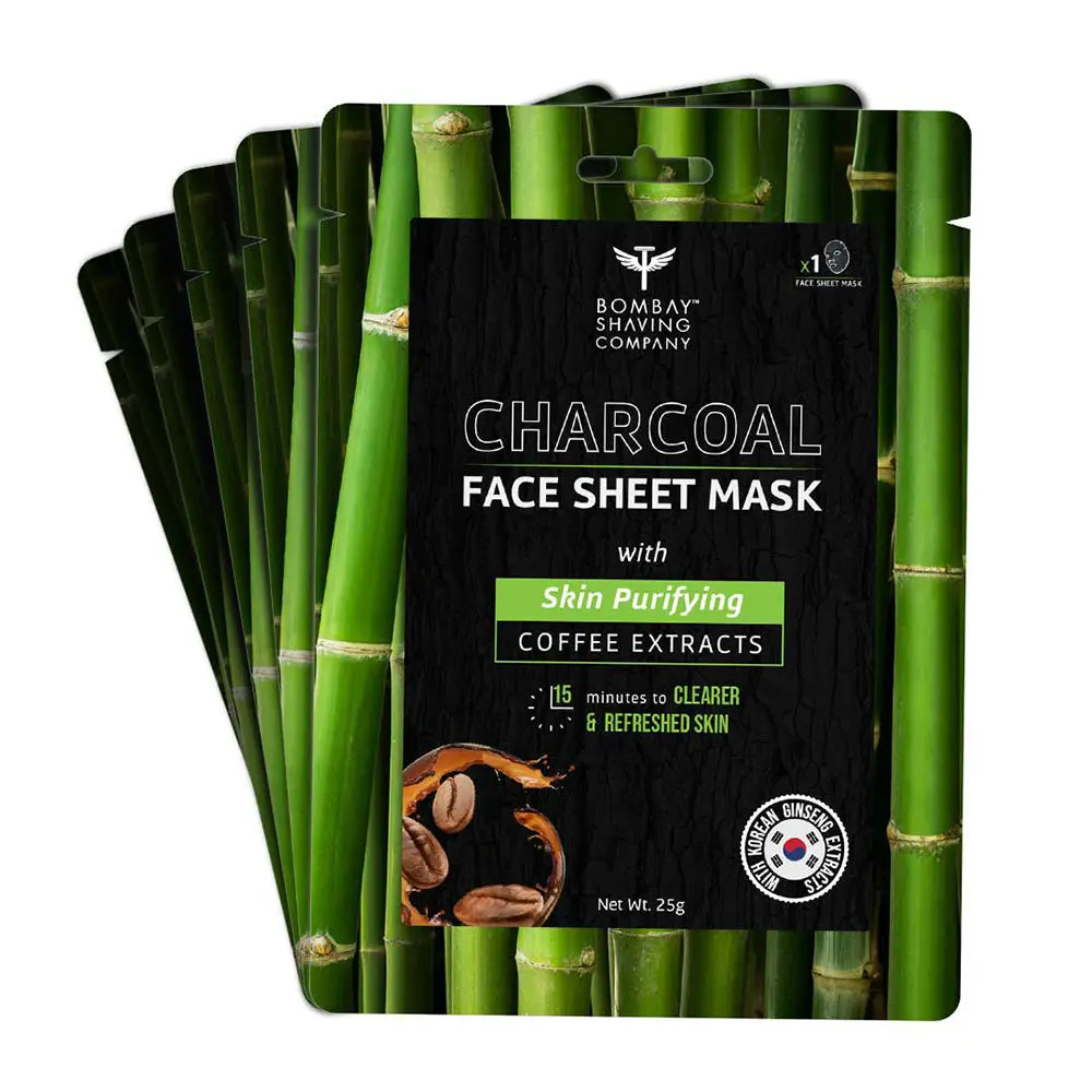 Bombay Shaving Company Charcoal Face Sheet Mask (Pack of 5) For Easy At-Home Skin Restoration