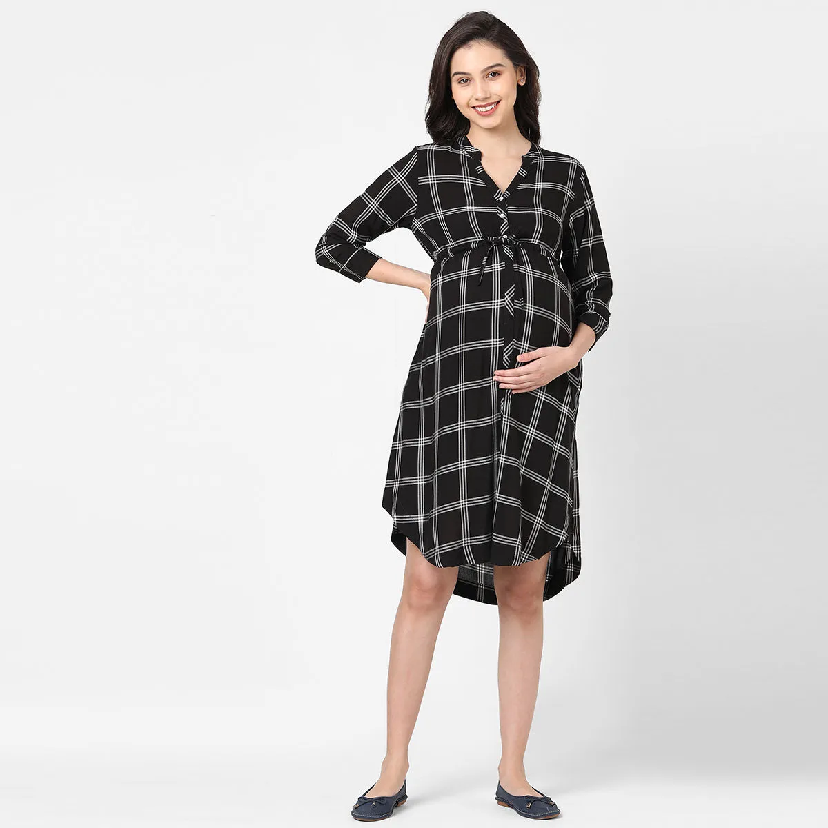 Mystere Paris Checked Maternity Dress - Black (2XL)