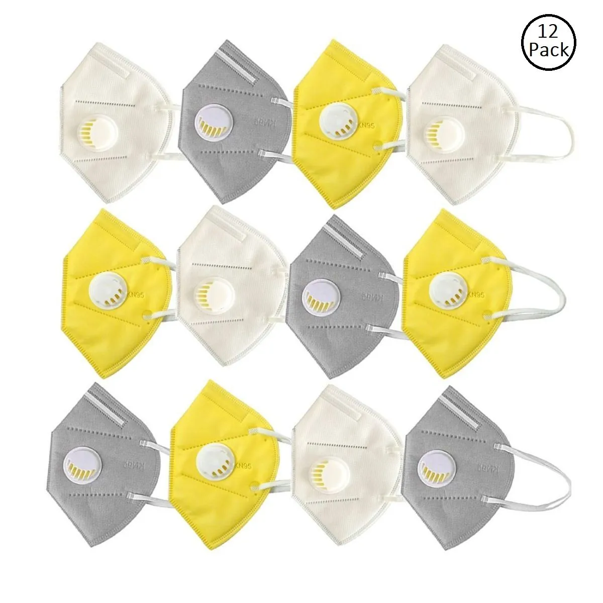 Fabula Pack Of 12 Anti-Pollution Reusable 5 Layer Mask - White Yellow Grey