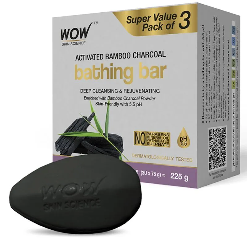 WOW Skin Sciencecharcoal Bathing Bar Skin- Pack Of 3 With 5.5 Ph