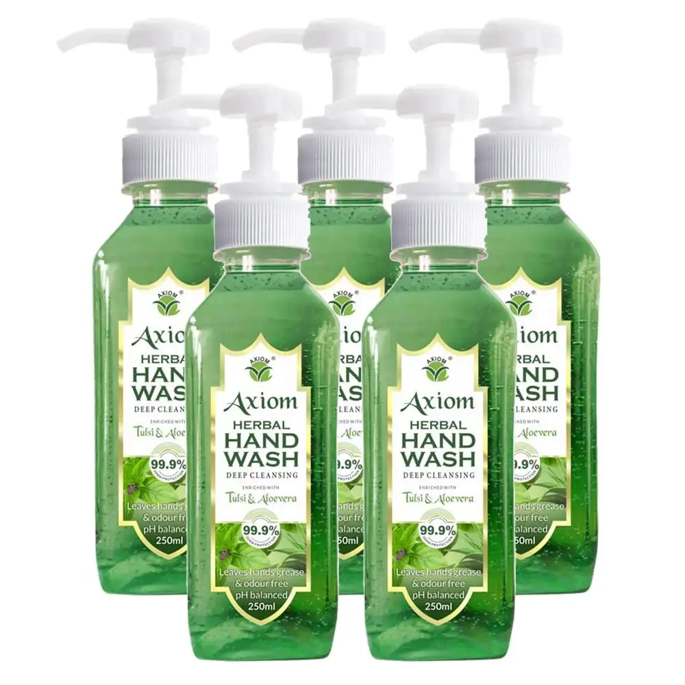 Axiom Herbal Hand Wash,  Tulsi & Aloevera  250 ml  99.9% Germs Protection Pack of 5