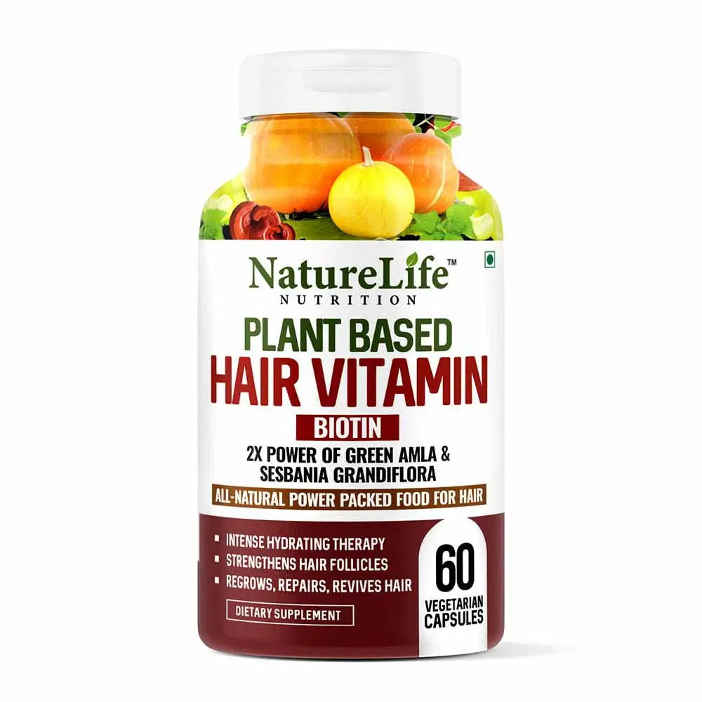 NatureLife Nutrition Plant Based Hair Vitamin Biotin,  60 capsules  Unflavoured