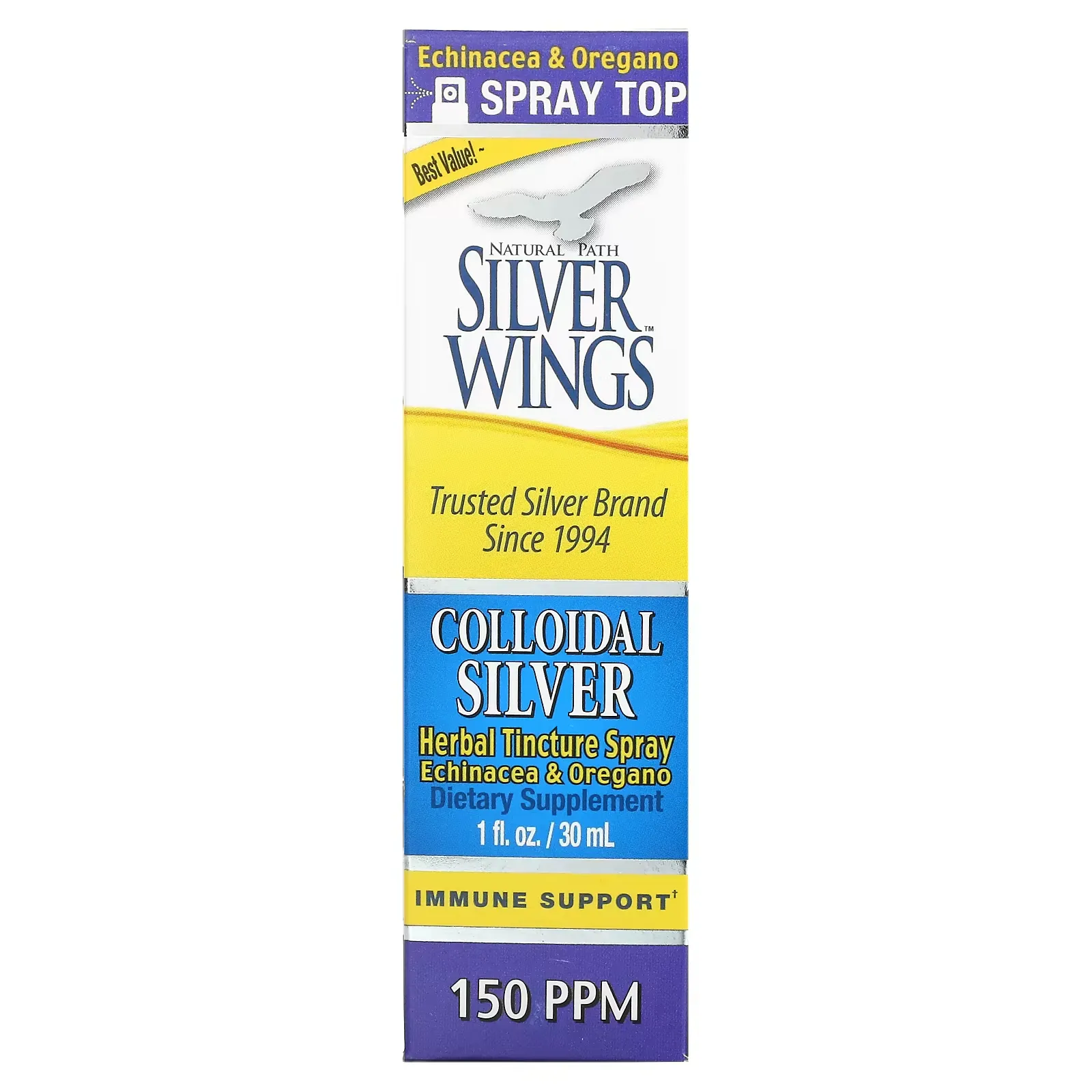 Colloidal Silver, Herbal Tincture Spray, 150 PPM, 1 fl oz (30 ml)