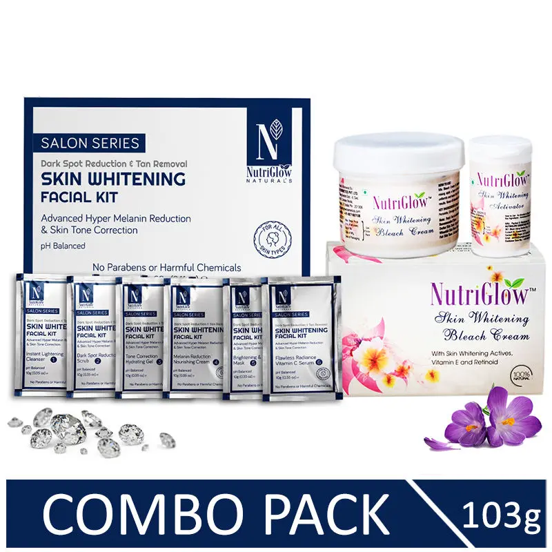 NutriGlow NATURAL'S Advanced Pro Formula Skin Whitening Facial Kit (60 gm) & Bleach Cream For All Skin Types (43 gm)